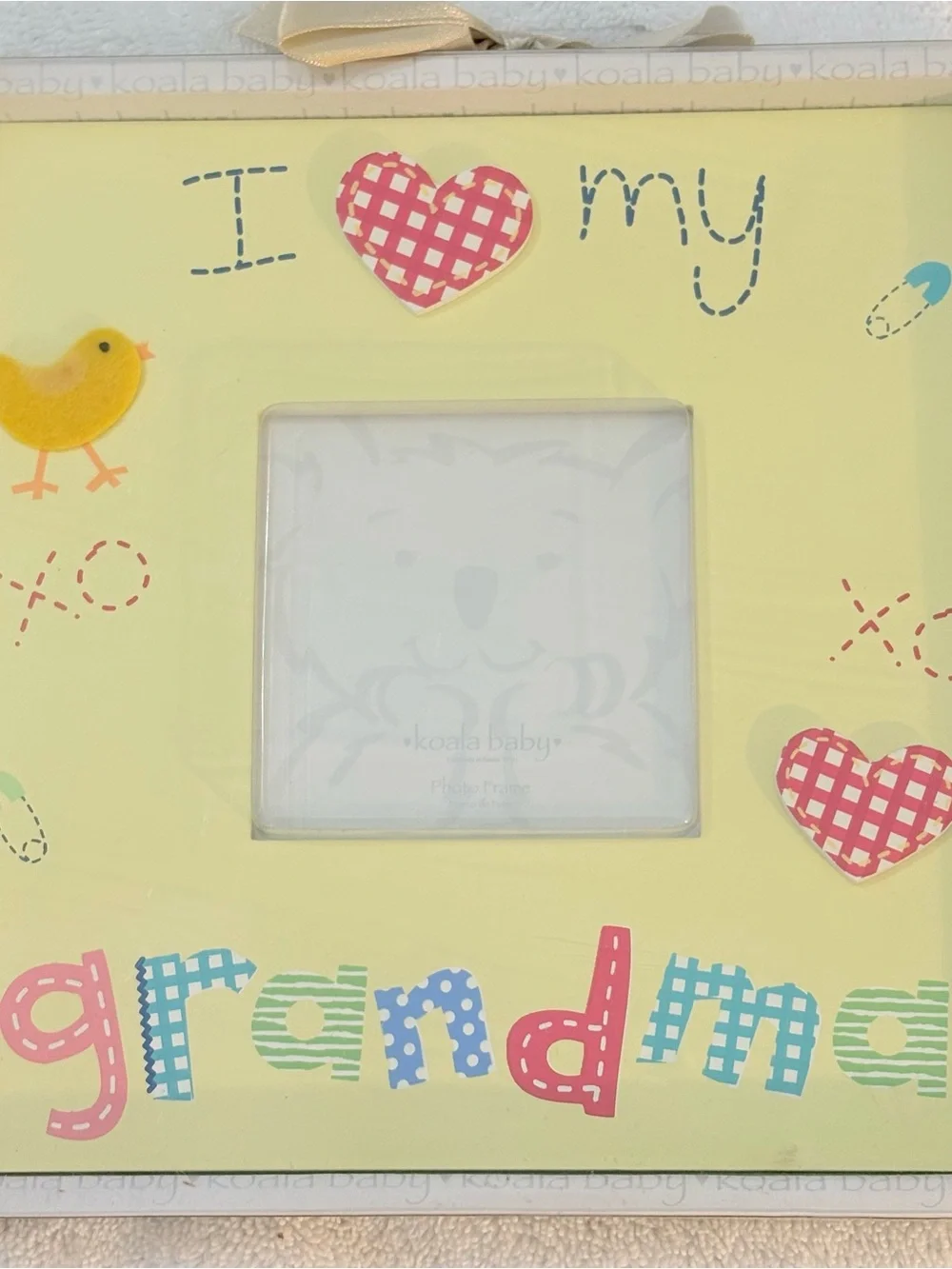 Vintage I Love My Grandma Picture Frame Koala Baby Felt Chick Wood Heart Giftbox